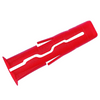 A bright red plastic clip or fastener shown on a plain white background.