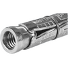 A close-up of a galvanized metal threaded connector or fitting on a plain white background.