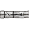 A close-up of a metallic silver metal connector with embossed text including 'M8' and 'RAWL' on a plain white background.