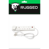 Extension lead in clear packet with the word rugged with logo on white background