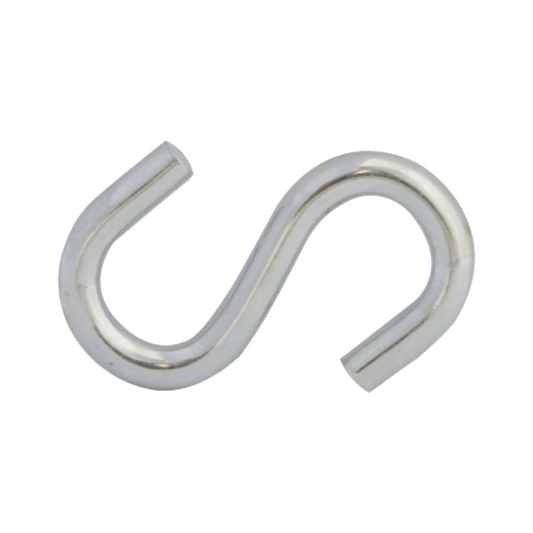 Metallic S-shaped hook on a white background