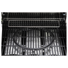 Black metal grill with circular cooking grate on a white background