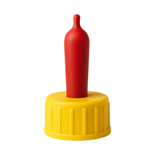 Red and yellow bottle cap on a white background