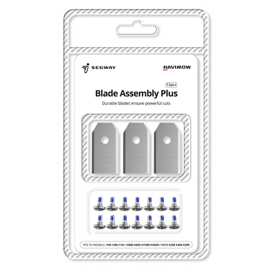 Packaging of Segway Navimow Blade Assembly Plus with 12 pieces on a white background