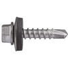 A galvanized metal self-drilling screw with a hex head and a washer, shown against a plain white background.