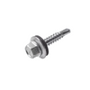 A single galvanized metal wall anchor screw with a hex head and washer, shown on a plain white background.