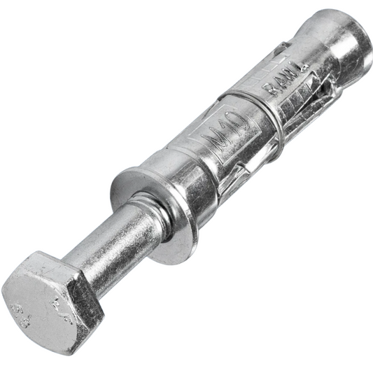 A galvanized steel wall anchor plug with a hexagonal head and a threaded rod, shown on a plain white background.
