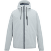 A light gray hooded jacket with black zipper and drawstring details, shown against a plain white background.