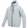 A light gray hooded jacket with black zippers and drawstrings, shown on a plain white background.