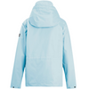 The back view of a hooded jacket in blue with side panels, shown on a plain white background.