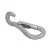 Metallic carabiner hook on a white background