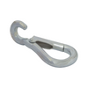 Metallic carabiner hook on a white background