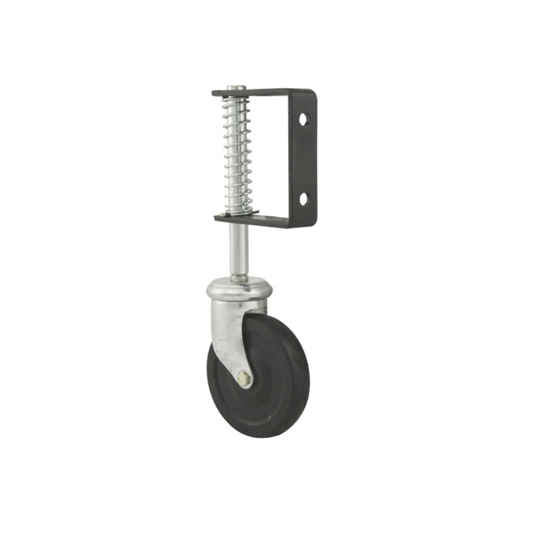 Caster wheel with spring-loaded brake on a white background