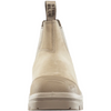 A single beige Chelsea-style boot shown from the back, featuring a pull tab with 'STEEL BLUE' printed vertically on it, set against a plain white background.