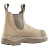 A single beige Chelsea-style work boot with elastic side panels and pull tabs, shown from a side profile view on a white background.