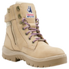 A beige tactical-style lace-up boot with purple laces, a side zipper, and a Steel Blue logo patch on the tongue, shown against a plain white background.