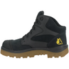black work boot on white background with yellow logo