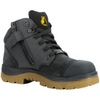Black work boot on white background with t=yellow logo