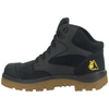 black work boot on white background with yellow logo