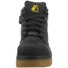Black work boot on white background with yellow logo
