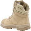 A beige tactical combat boot with a lace-up front, metal eyelets, a zippered ankle, and a rugged sole, shown against a plain white background.