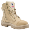 A beige tactical combat boot with a lace-up front, side zipper, metal eyelets, and a rugged sole, shown on a plain white background.