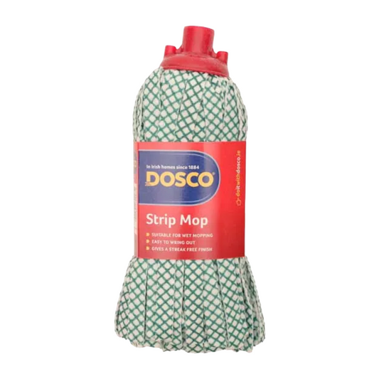 Dosco Strip Mop with green and white pattern on a white background