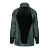 Green raincoat with black mesh back on a white background