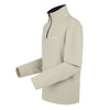 Beige fleece pullover with black zipper on a white background