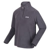 Gray fleece pullover with a brand logo on a white background