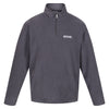 Gray fleece pullover with a logo on a white background
