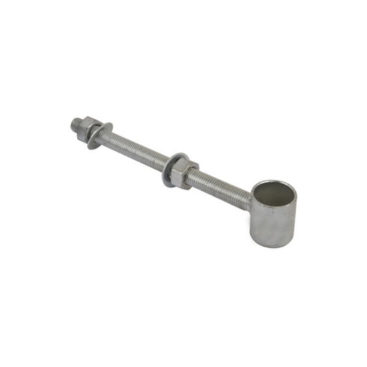Metal rod with threaded end and cylindrical cap on a white background