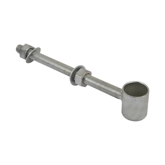 Metal bolt with a threaded shaft and cylindrical head on a white background