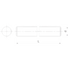 Technical line drawing of a cylindrical rod or pin with a center hole, showing dimensions labeled L and p on a white background.