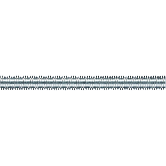 A long, thin metallic threaded rod or screw shown horizontally on a plain white background.