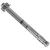 A galvanized steel wall anchor with a threaded bolt, hex nut, and sleeve anchor plug, shown diagonally on a plain white background.
