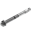 A stainless steel anchor bolt with a hex nut and washer, shown diagonally on a plain white background.