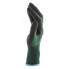 Green gardening glove with black palm on a white background