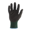 Black and green work glove on a white background