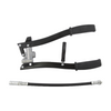 Mechanical component with black straps and metal parts on a white background