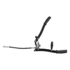 Black metal brake lever assembly on a white background