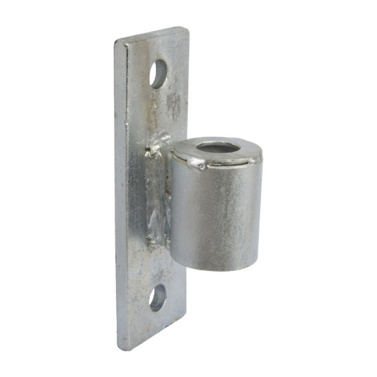 Metal bracket with cylindrical component on a white background