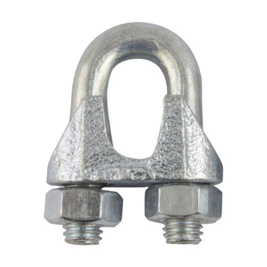 Metal wire rope clip with two nuts on a white background