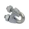 Metal clevis pin with two nuts on a white background