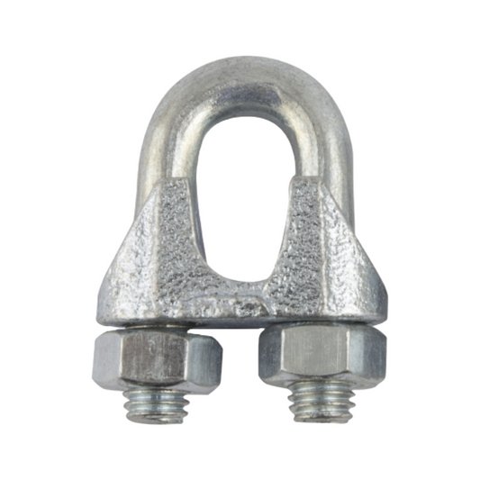 Metal wire rope clip with two nuts on a white background