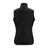 Black puffer vest on a white background