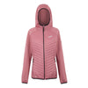Pink hooded jacket with black zipper on a white background