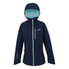 Navy blue jacket with a hood on a white background