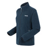 Navy blue fleece jacket with a brand logo on a white background