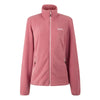 Pink fleece jacket with a brand logo on a white background